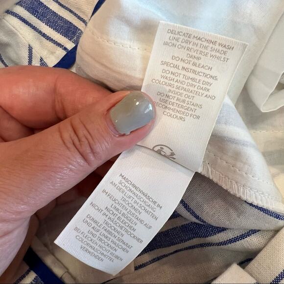 Boden St. Ives Linen Blend Paper Bag Shorts Blue & White Stripes NO BELT size 10 - Picture 11 of 13